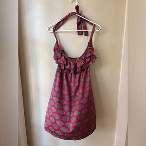NWT Judith March Black Red Geometric Print Mini Halter Dress Size L